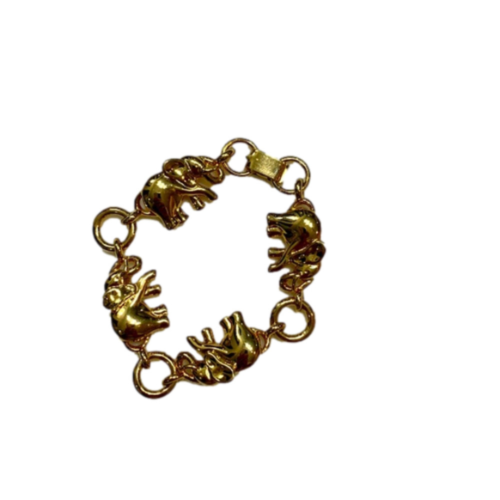 Lady Remington 80s 90s Lucky Gold Tone Elephant Chunky Bracelet Stamped Vintage